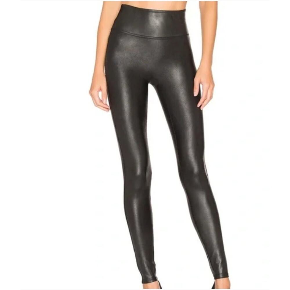 Spanx Faux Leather Leggings Womens Size M‎ Black High Rise Shaping Edgy NEW